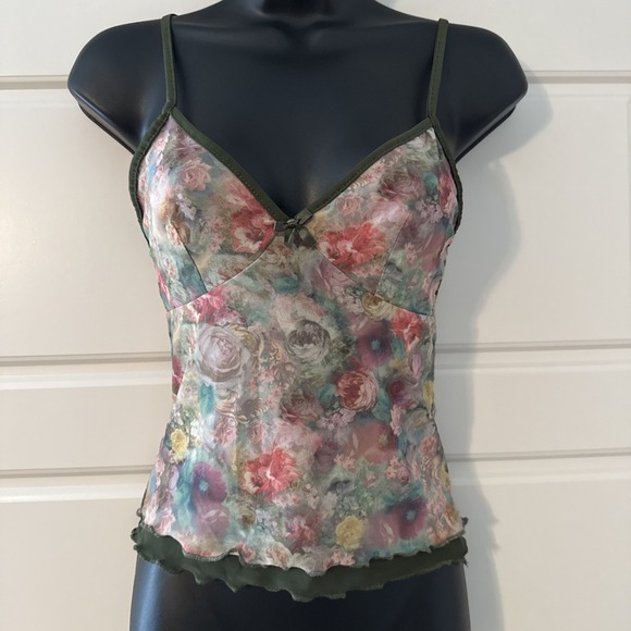No Boundaries Tops - Micro Mesh Babydoll Top Size XS Y2K Fitted Floral Summer Festival Concert